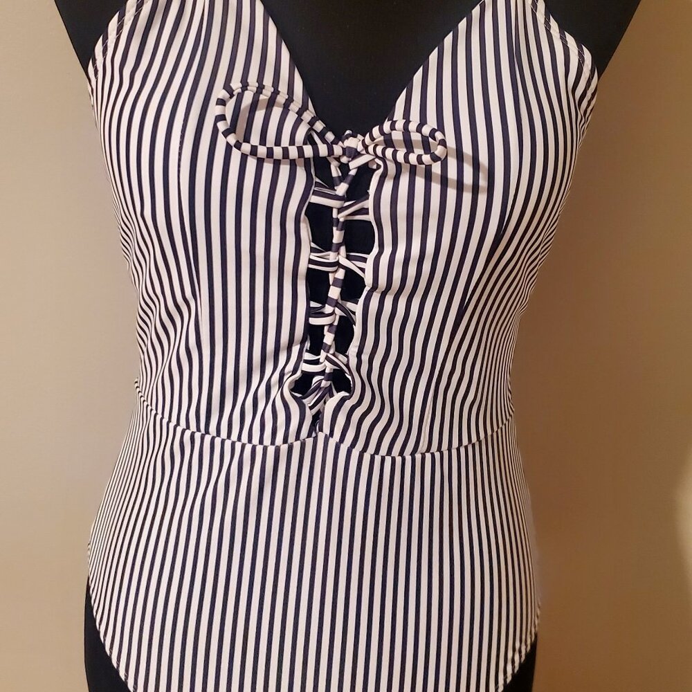 Swimsuit by Cupshe  Black & White Stripe 1-piece
